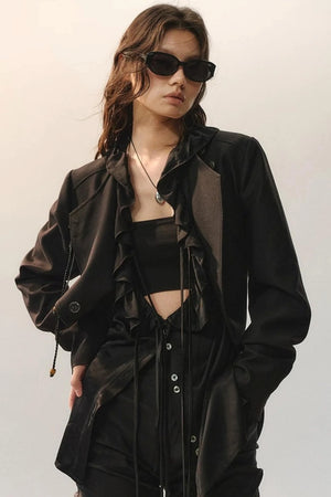 Minimalist Ruffle Black Shirt