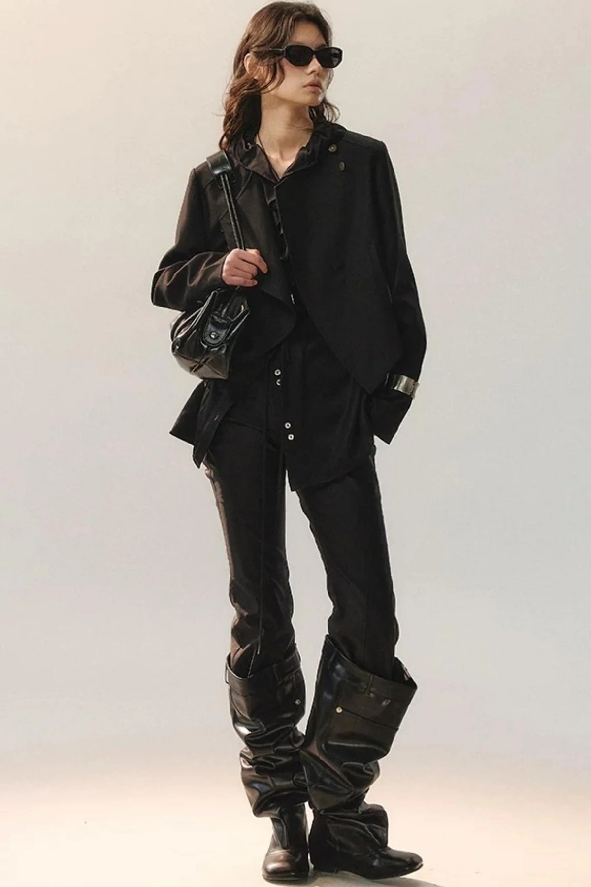 Minimalist Ruffle Black Shirt