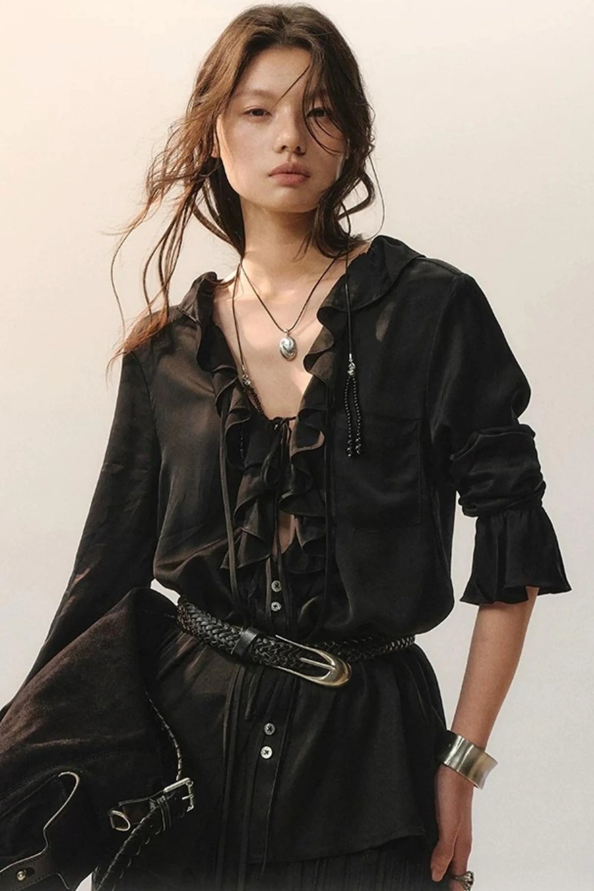Minimalist Ruffle Black Shirt