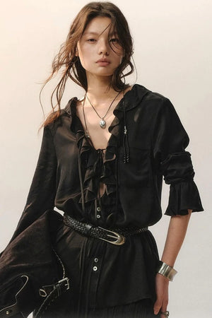 Minimalist Ruffle Black Shirt