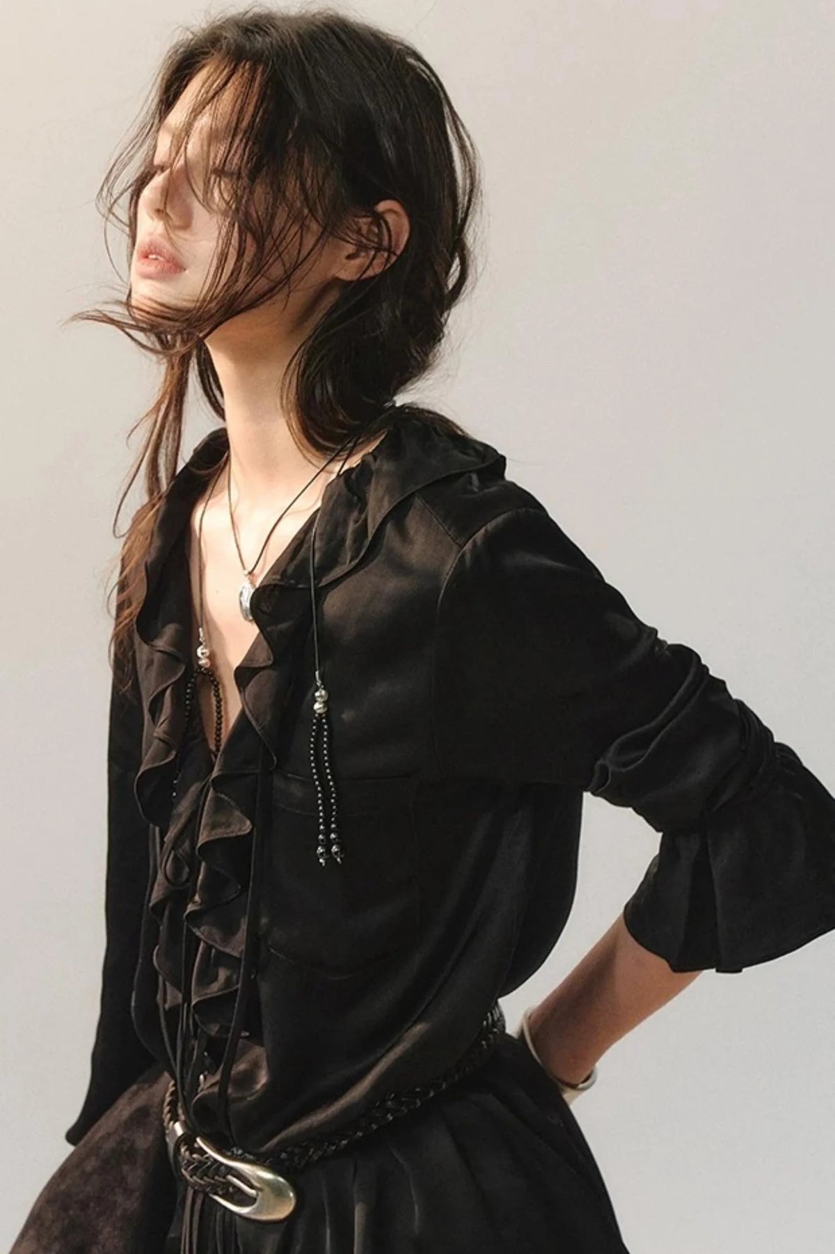 Minimalist Ruffle Black Shirt