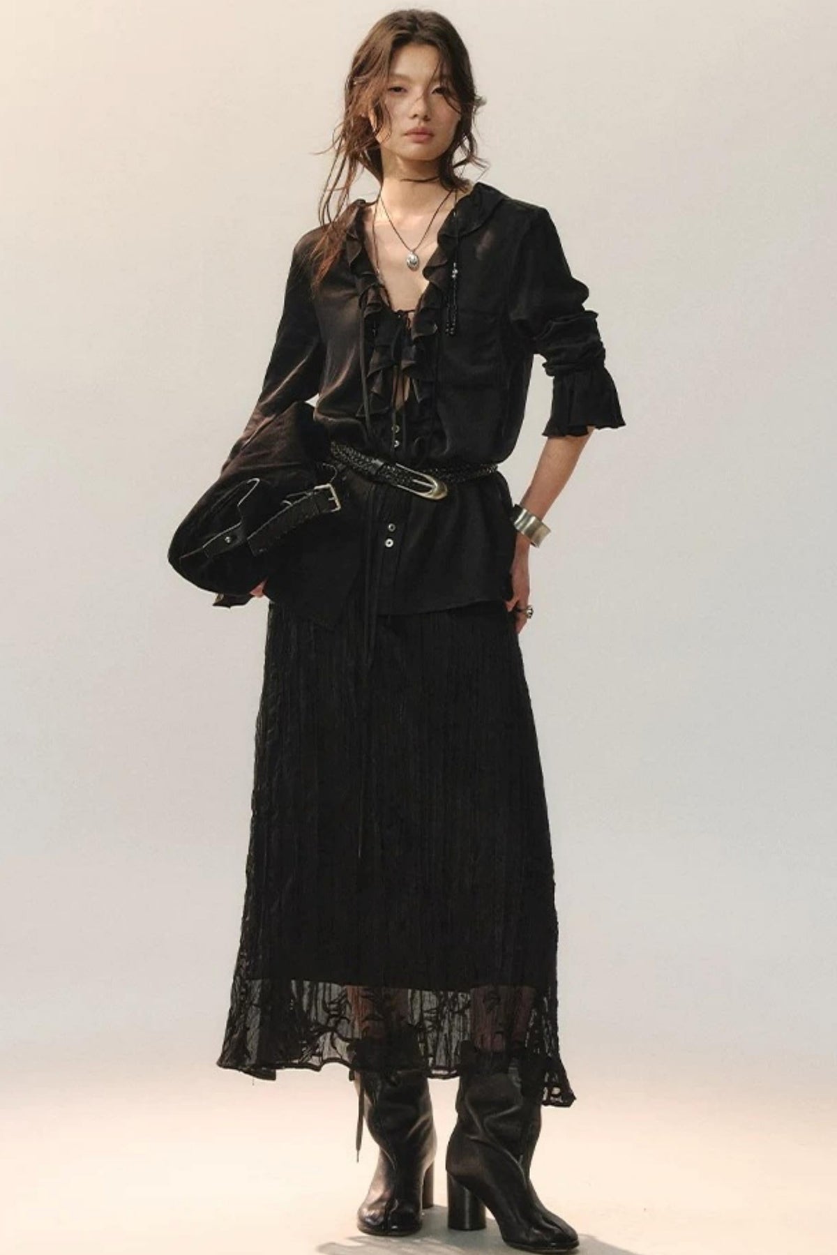 Minimalist Ruffle Black Shirt