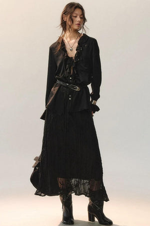 Minimalist Ruffle Black Shirt