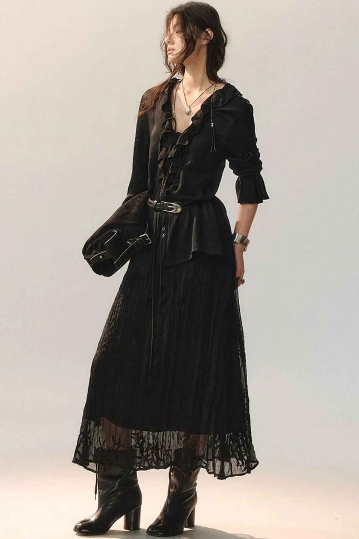 Minimalist Ruffle Black Shirt