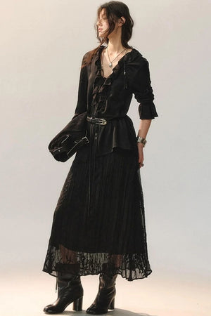 Minimalist Ruffle Black Shirt