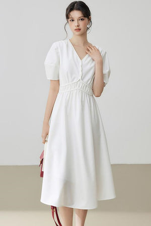 Minimalist Solid Puff Sleeve Dress