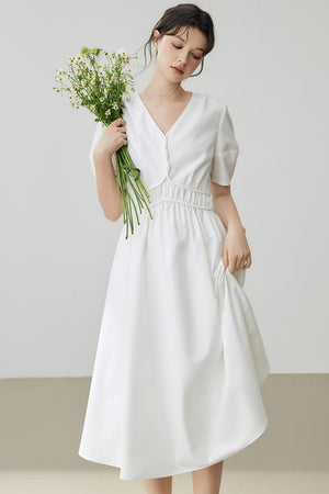 Minimalist Solid Puff Sleeve Dress