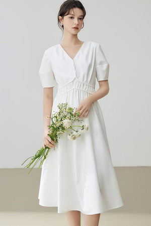 Minimalist Solid Puff Sleeve Dress
