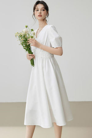 Minimalist Solid Puff Sleeve Dress