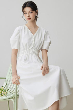 Minimalist Solid Puff Sleeve Dress