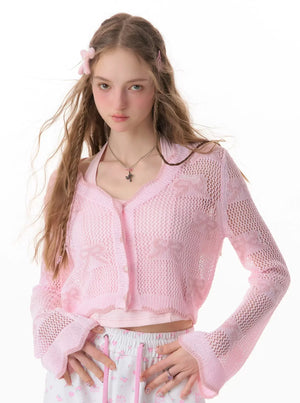 Mint Bow Sunscreen Knit Cardigan Coat