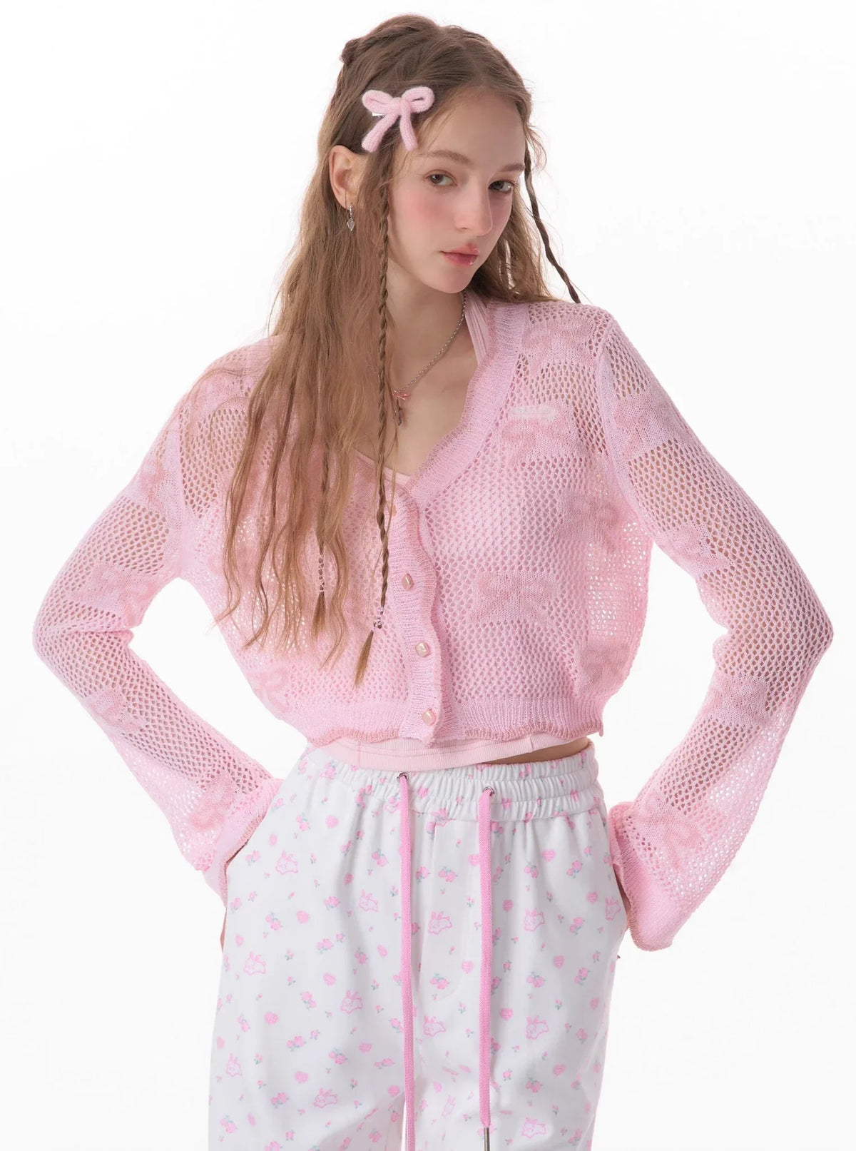Mint Bow Sunscreen Knit Cardigan Coat