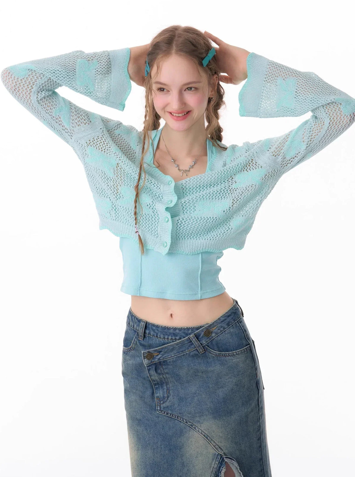 Mint Bow Sunscreen Knit Cardigan Coat