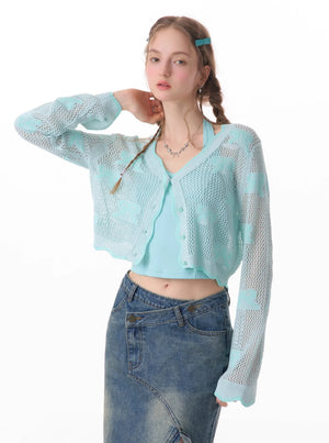 Mint Bow Sunscreen Knit Cardigan Coat
