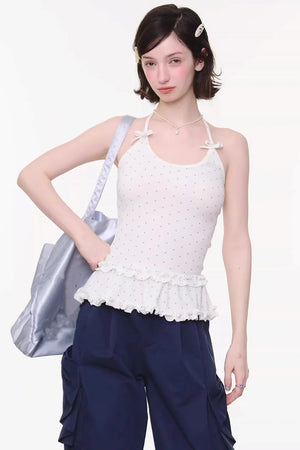 Mint Candy Lace Polka Dot Top