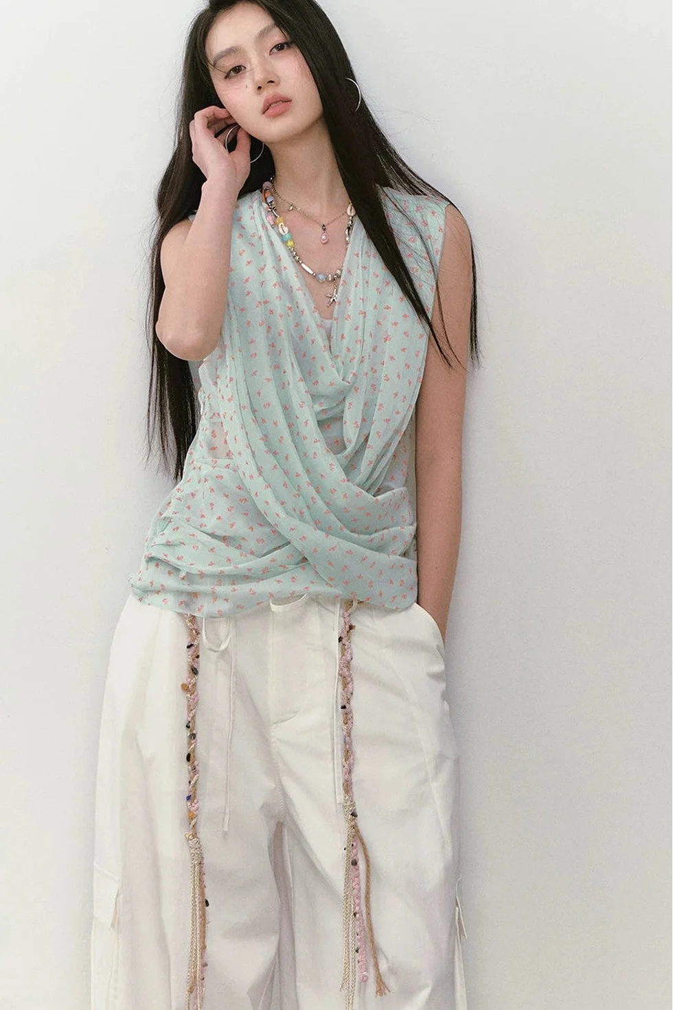 Mint Floral Cross-Neck Camisole Top