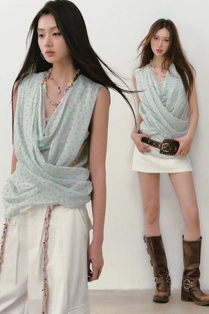 Mint Floral Cross-Neck Camisole Top