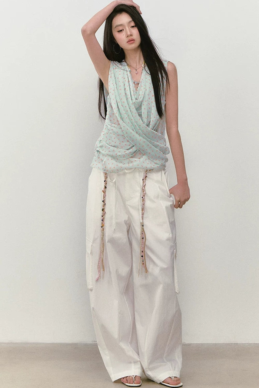 Mint Floral Cross-Neck Camisole Top