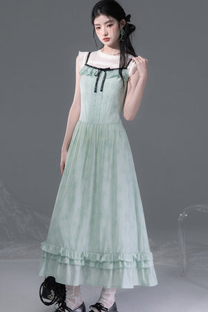 Mint Green Lace Spliced Camisole and Dress Set