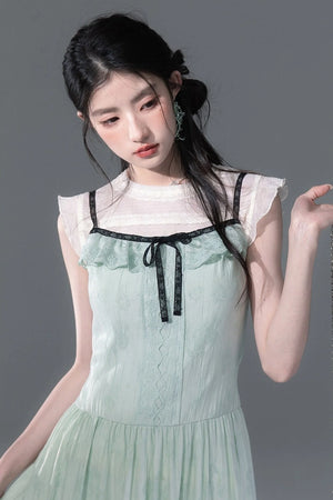 Mint Green Lace Spliced Camisole and Dress Set