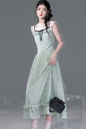 Mint Green Lace Spliced Camisole and Dress Set