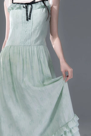 Mint Green Lace Spliced Camisole and Dress Set