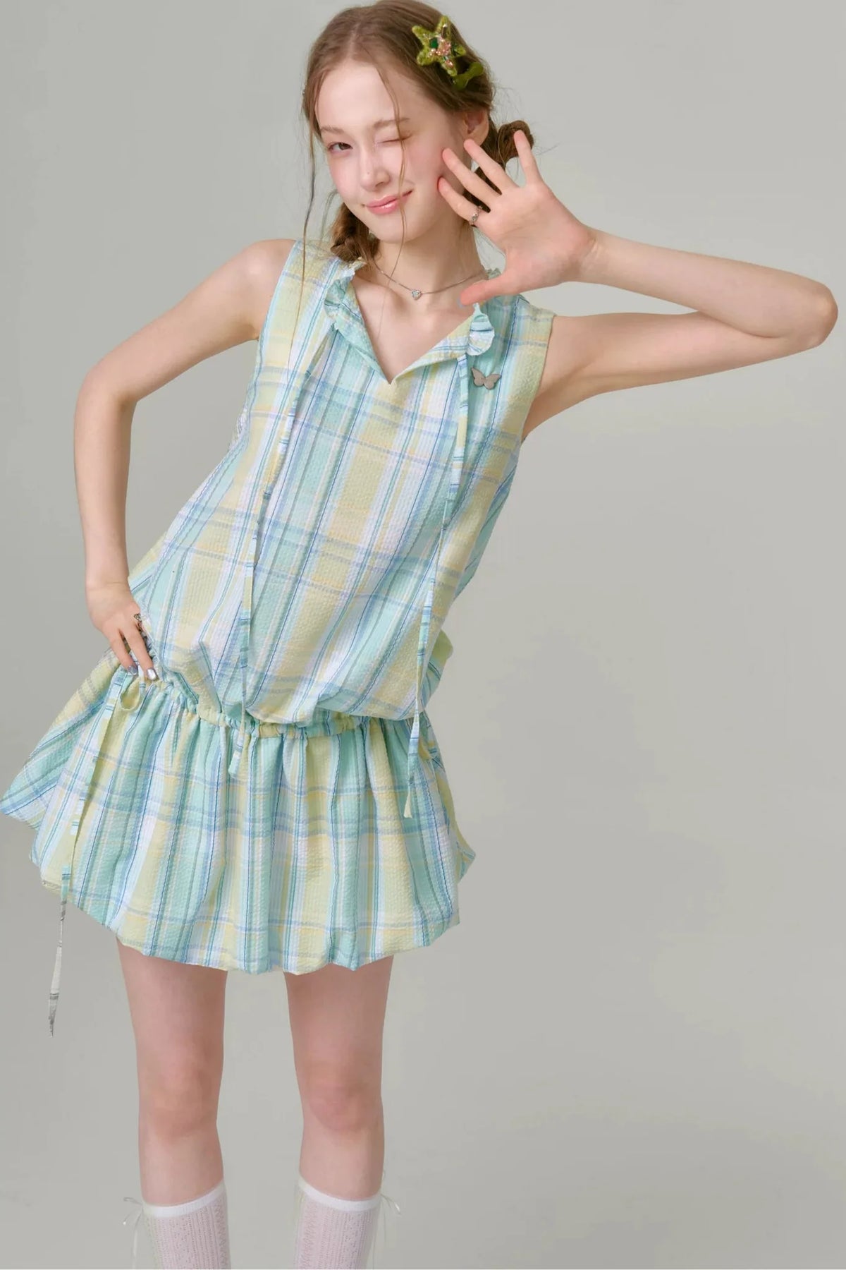 Mint Green Plaid Dress