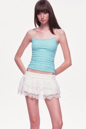Mint Green Ruched Lace Spaghetti Strap Camisole