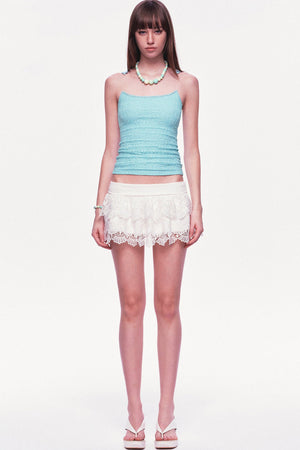 Mint Green Ruched Lace Spaghetti Strap Camisole