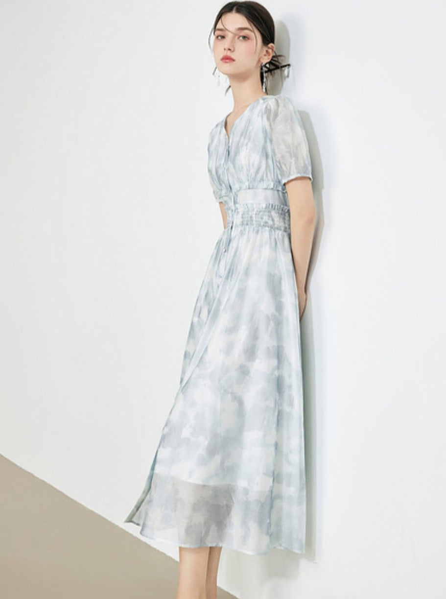 Mint Mambo Puff Sleeve Tea Dress