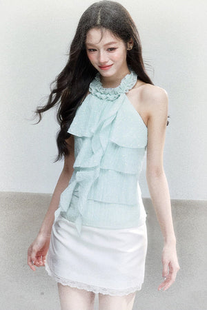 Mint Polka Dot Halter Top Set-Up