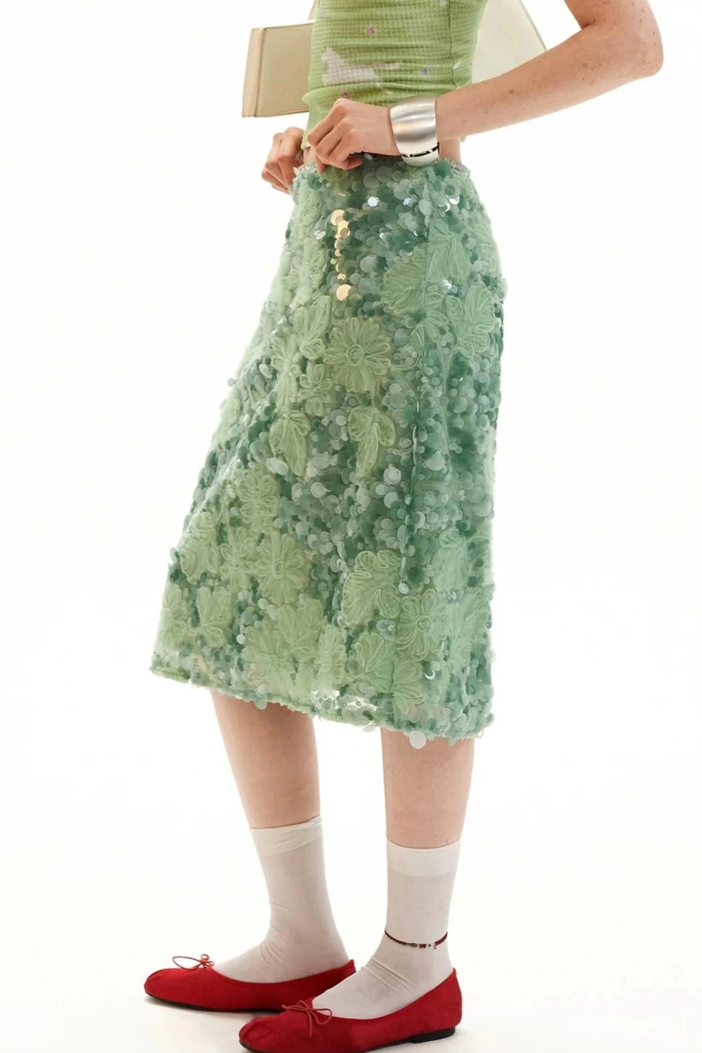 Mint Sequin Embroidered Skirt