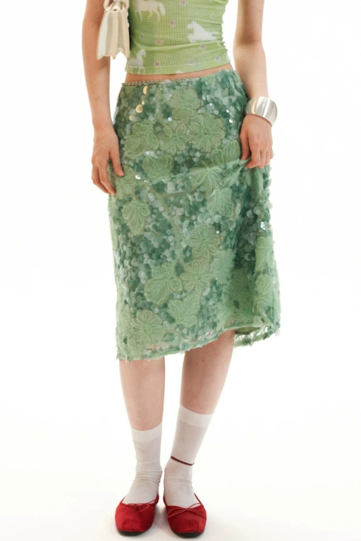 Mint Sequin Embroidered Skirt