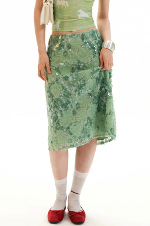 Mint Sequin Embroidered Skirt