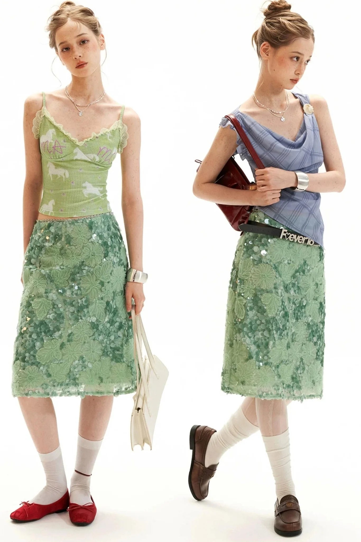 Mint Sequin Embroidered Skirt