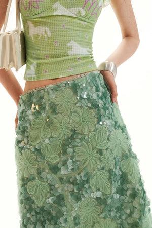 Mint Sequin Embroidered Skirt