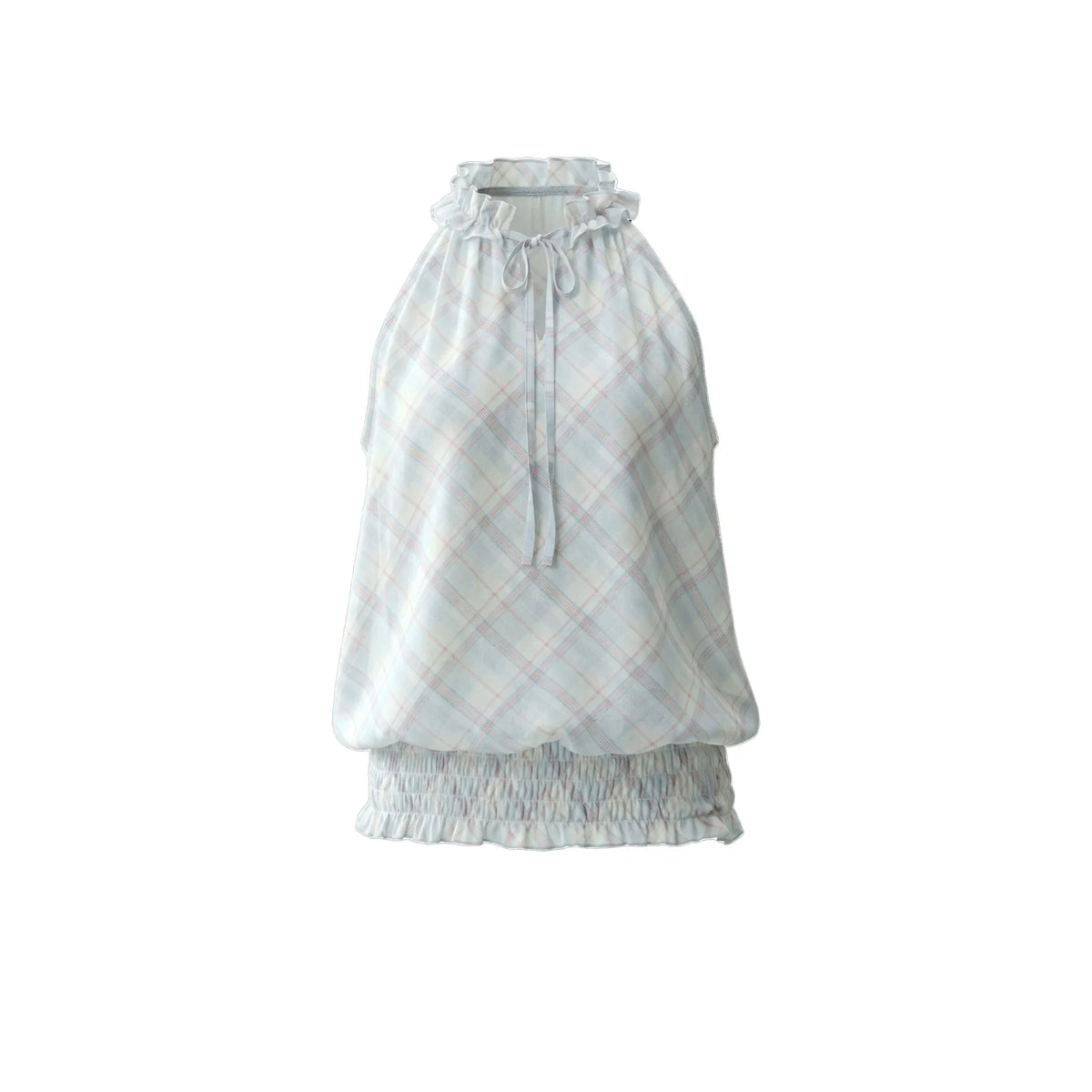 Mint Sheer Plaid Halter Top Set-Up