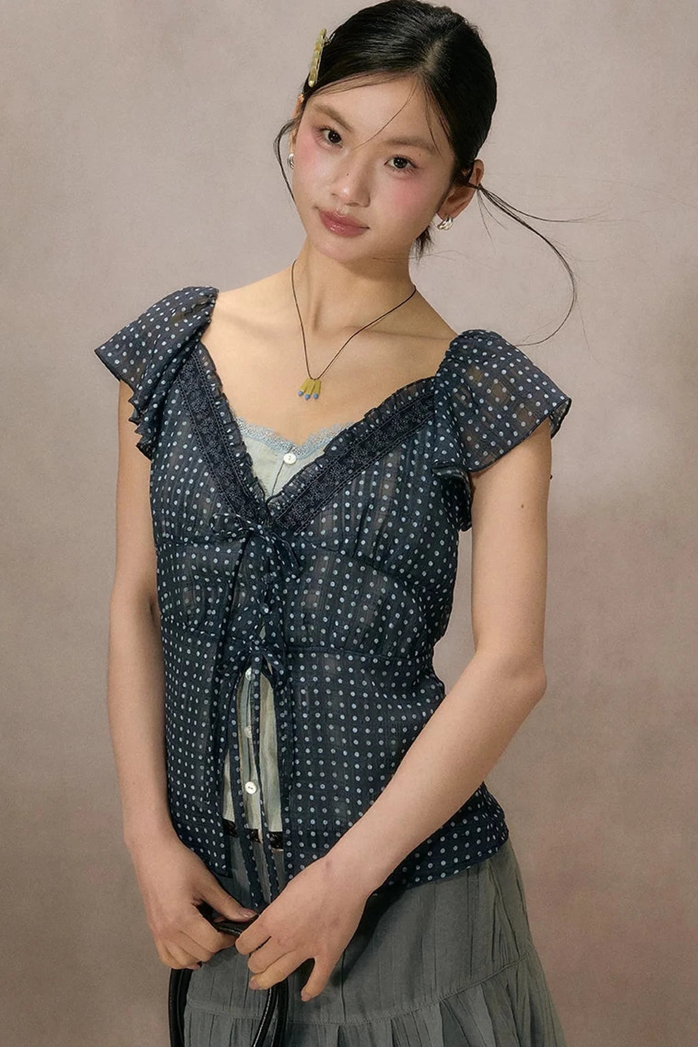 Mist Blue Lace Blouse