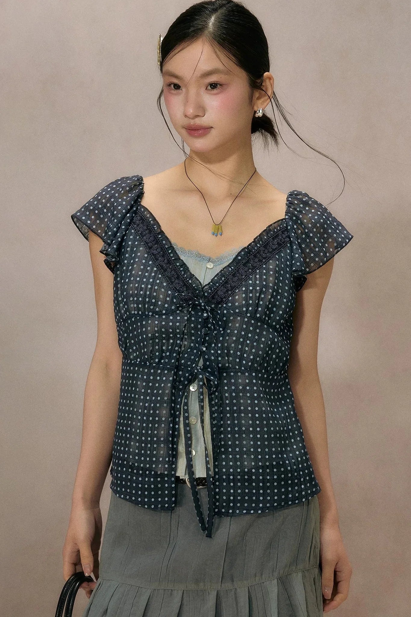 Mist Blue Lace Blouse