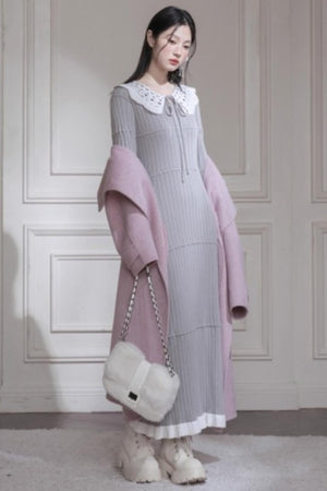 Mist Gray Lace Wool Dress