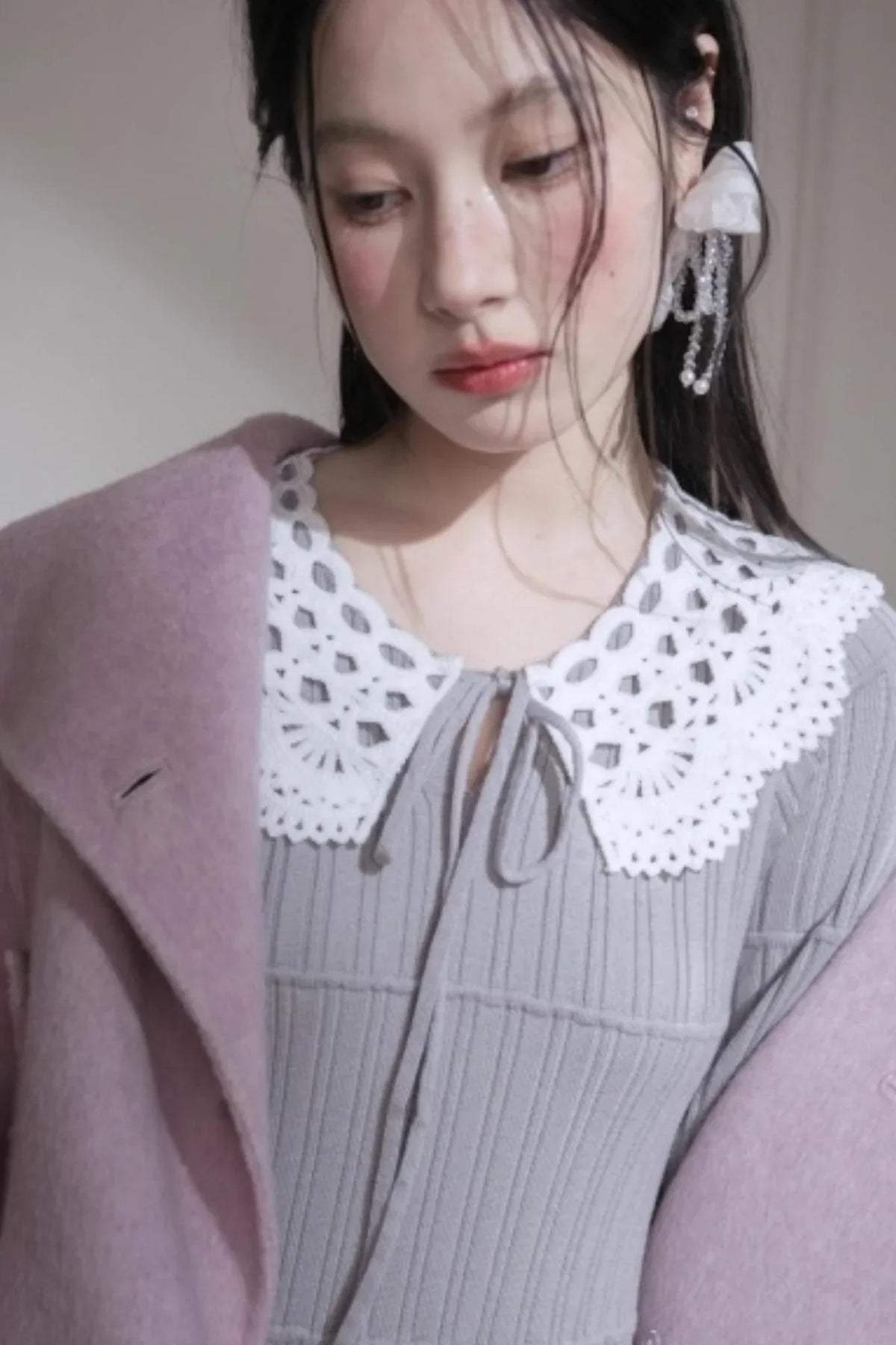 Mist Gray Lace Wool Dress