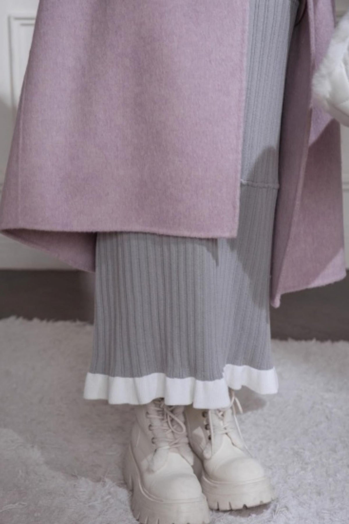 Mist Gray Lace Wool Dress