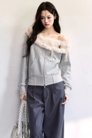 Mist Gray Off-Shoulder Jacket
