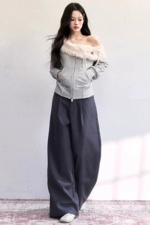 Mist Gray Off-Shoulder Jacket