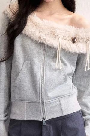 Mist Gray Off-Shoulder Jacket