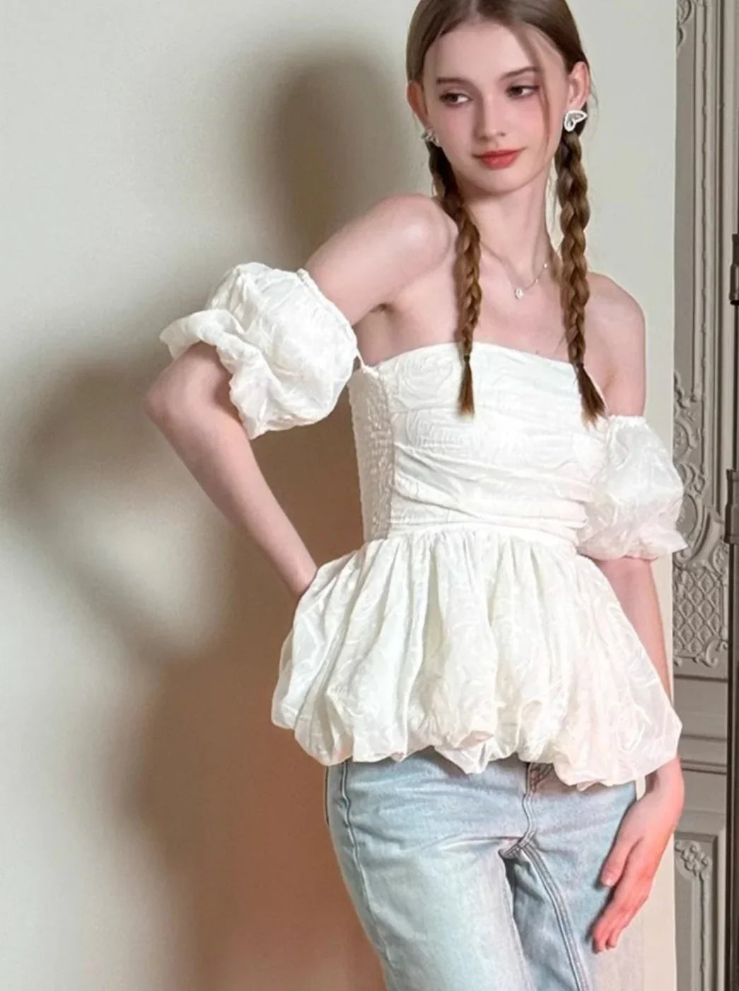 Mist Rose French One-Shoulder Shirt