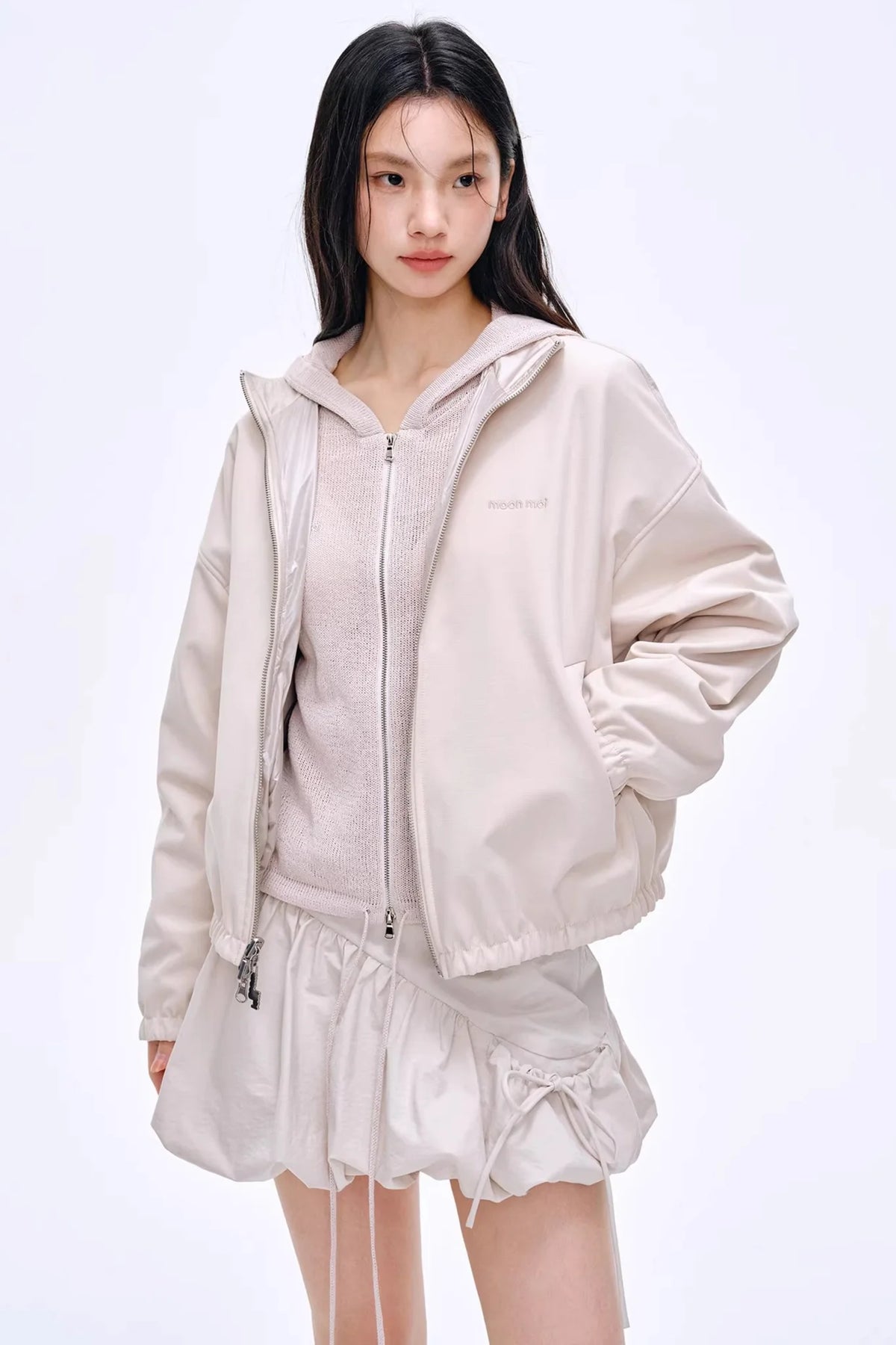 Misty Natural Texture Hooded Cardigan
