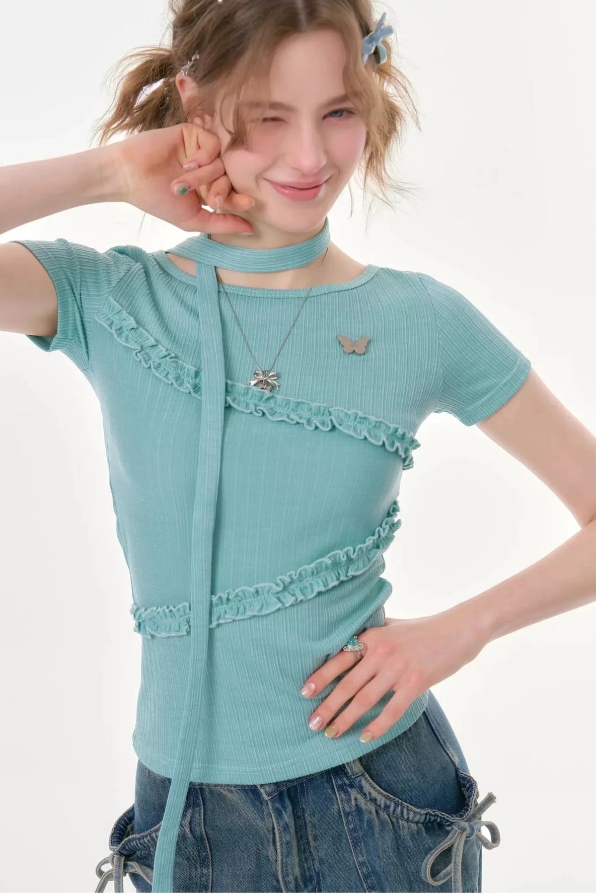Misty Pleats Lace T-Shirt