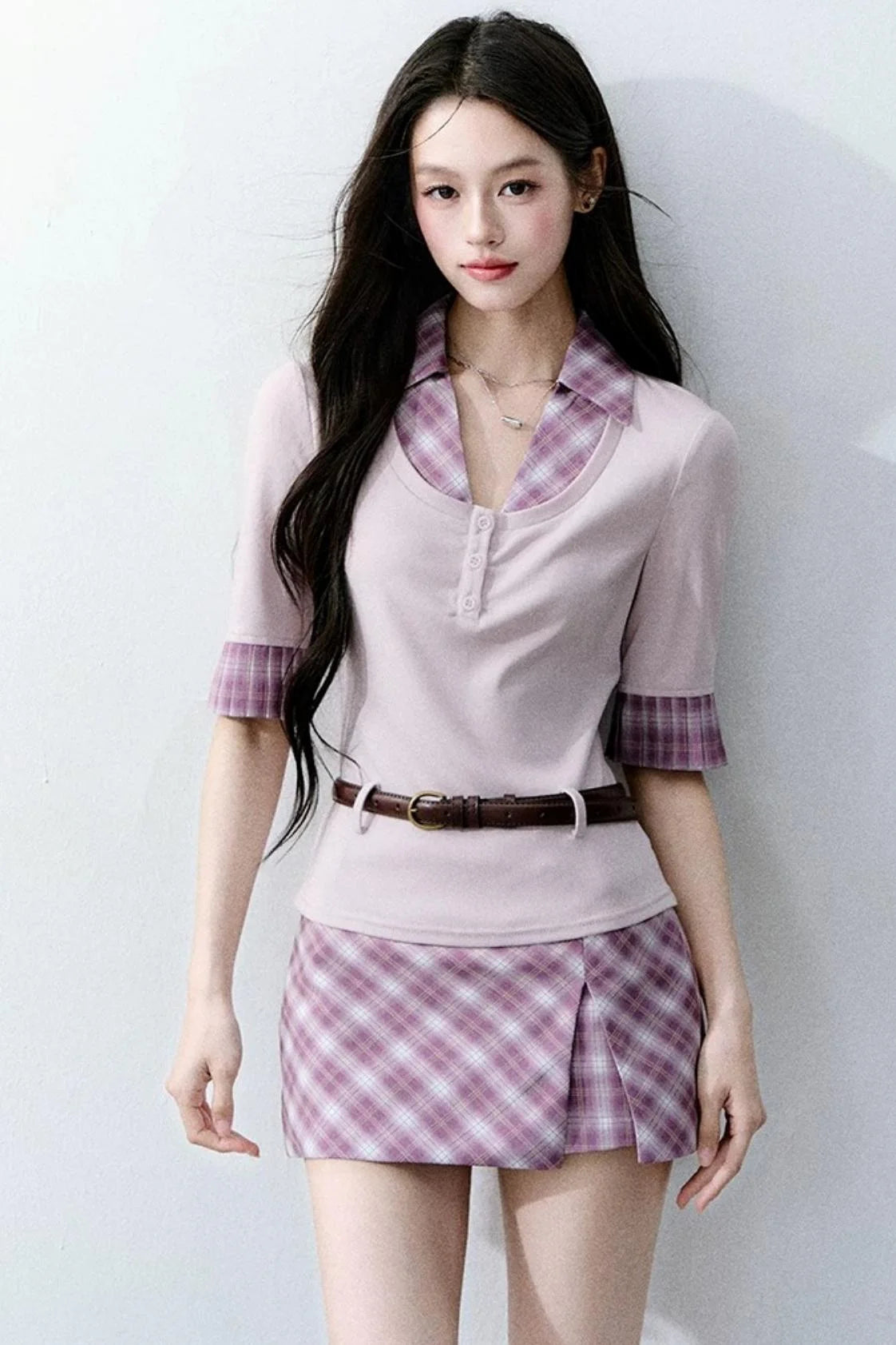 Misty Purple Patchwork Blouse Set-Up