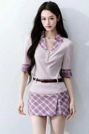 Misty Purple Patchwork Blouse Set-Up
